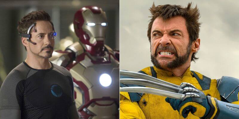 Roberrt Downey Jr. como Homem de Ferrro e Hugh Jackman como Wolverine